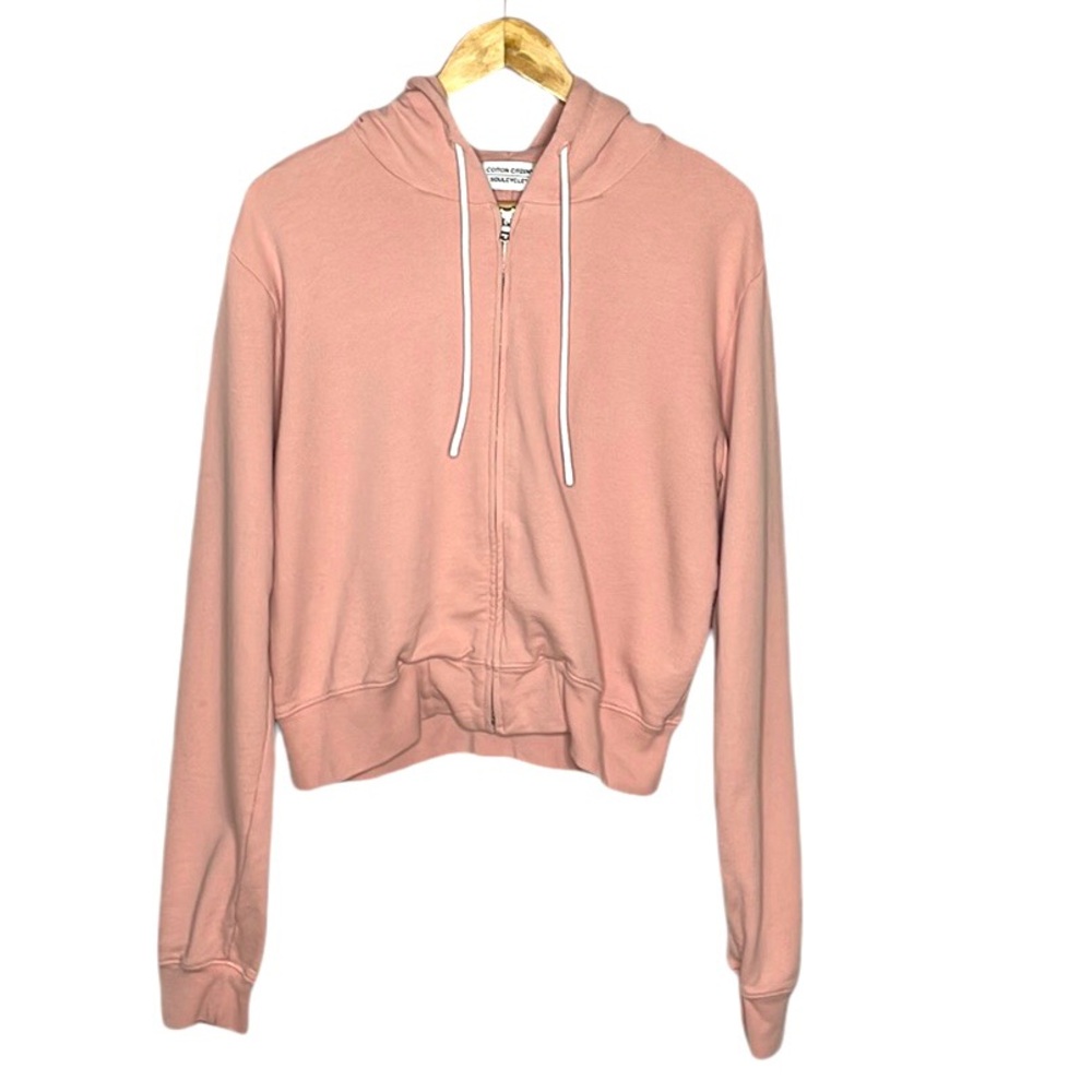 COTTON CITIZEN SOULCYCLE MADE IN USA 100% COTTON ZIP UP SHORT HOODIE -CORAL SZ L
